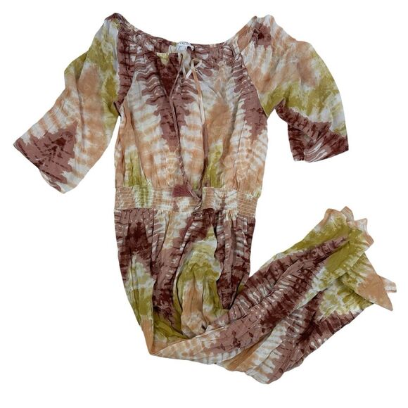 LASCANA By Venus Maxi Dress Tie Dye 3/4 Sleeve Boho Oversized Flowy Slits Sz L - Picture 1 of 16